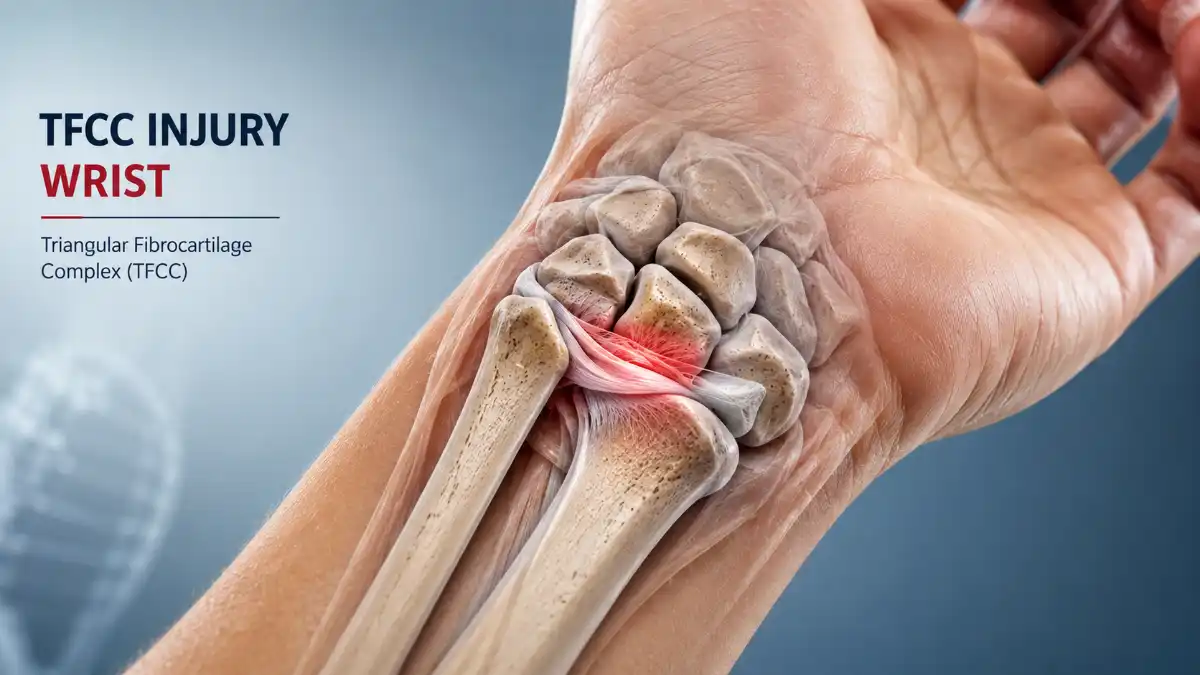 TFCC injury wrist anatomy showing the triangular fibrocartilage complex on the pinky side of the wrist