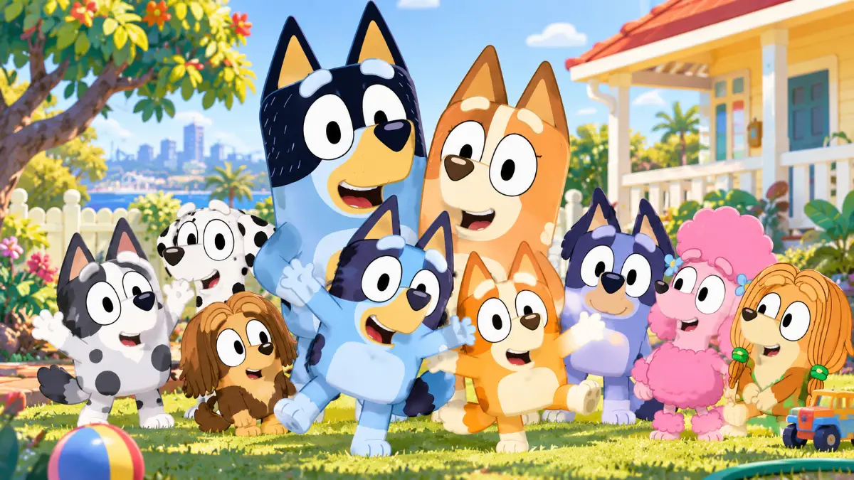 Bluey Characters featuring the Heeler family and friends