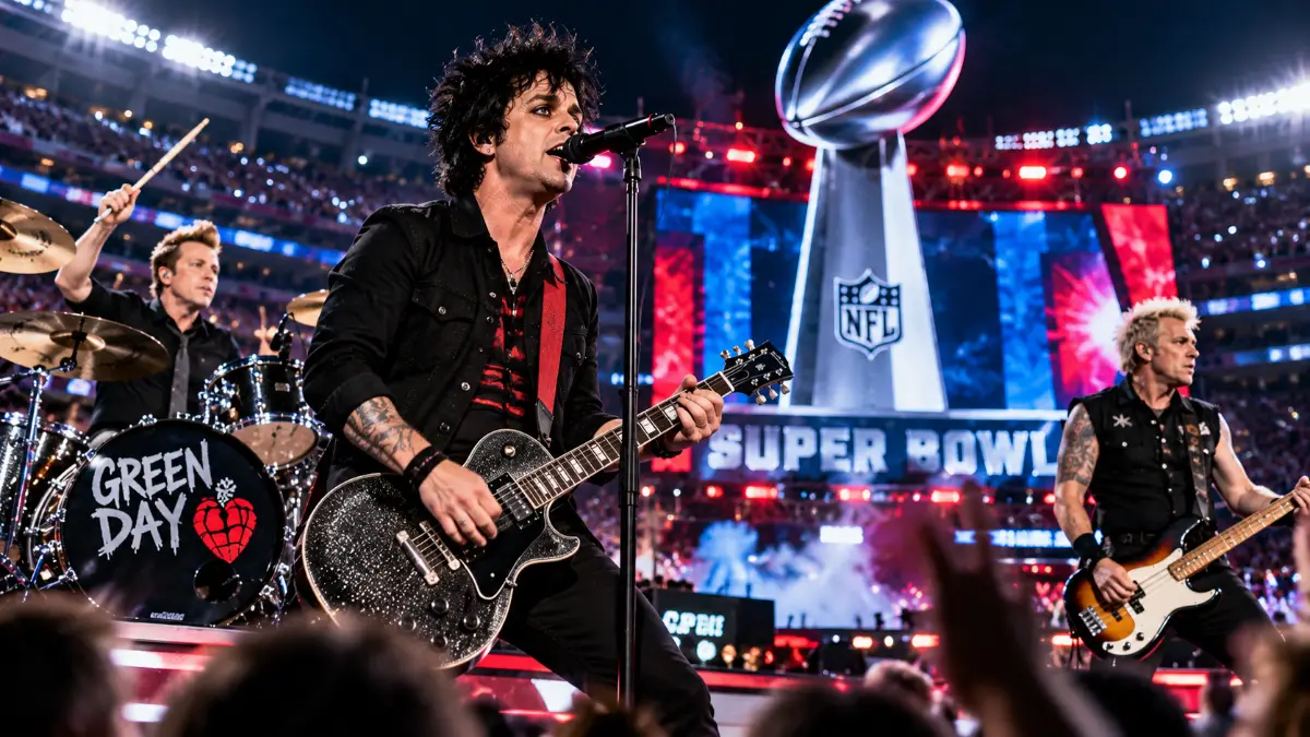 Green Day Super Bowl performance at Super Bowl LX opening ceremony